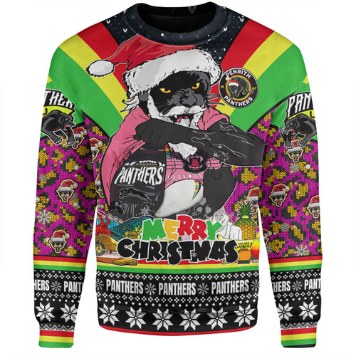 Penrith Panthers Christmas Custom Sweatshirt - Penrith Panthers Santa Aussie Big Things Christmas Sweatshirt