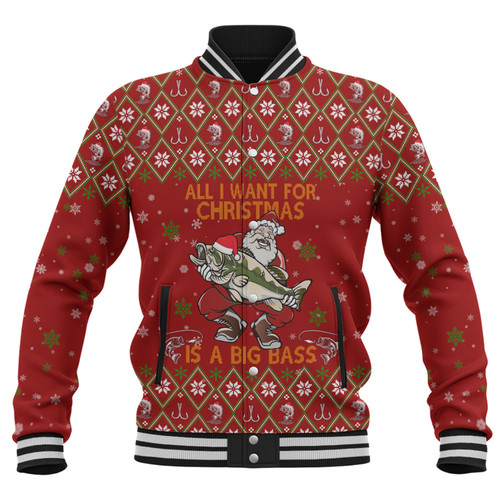 Australia Christmas Fishing Custom Baseball Jacket - All I Want For Christmas Is A Big Bass Baseball Jacket