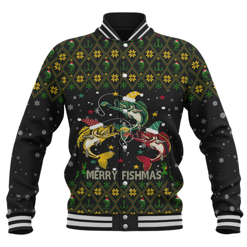 Australia Christmas Fishing Custom Baseball Jacket - Merry Fishmas Fishing Ugly Christmas Baseball Jacket