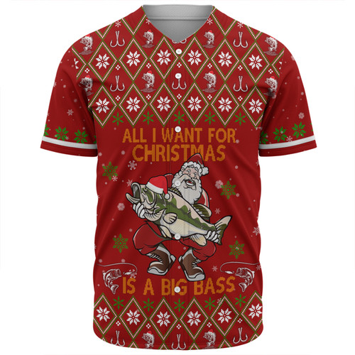 Australia Christmas Fishing Custom Baseball Shirt - All I Want For Christmas Is A Big Bass Baseball Shirt