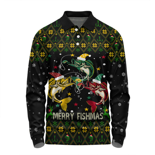 Australia Christmas Fishing Custom Long Sleeve Polo Shirt - Merry Fishmas Fishing Ugly Christmas Long Sleeve Polo Shirt