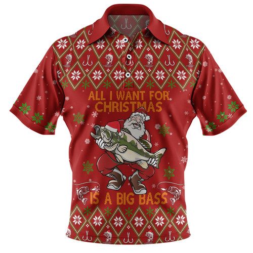 Australia Christmas Fishing Custom Polo Shirt - All I Want For Christmas Is A Big Bass Polo Shirt