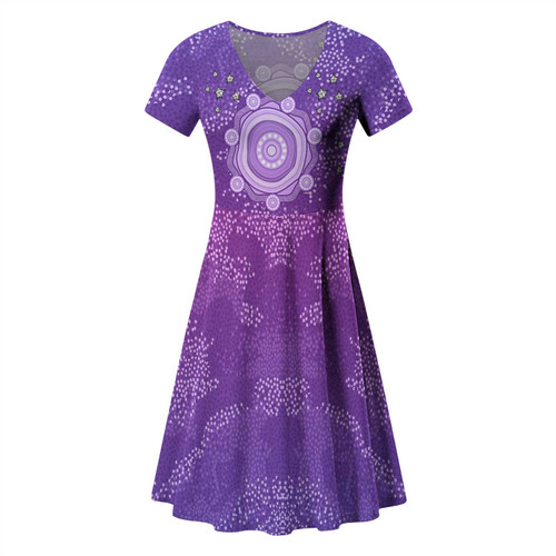 Australia Aboriginal Short Sleeve Summer Dress - Purple Dot Painting Art Washo Dress