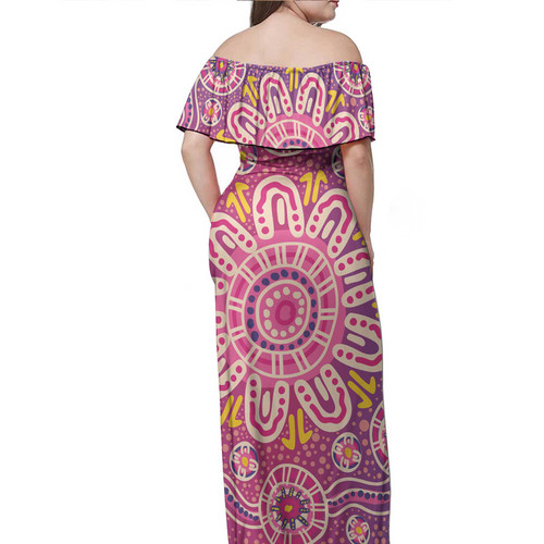 Australia Aboriginal Off Shoulder Long Dress - Aboriginal Inspired Dot Painting Art Dress Australia Aboriginal Off Shoulder Long Dress - Aboriginal Inspired Dot Painting Art Dress