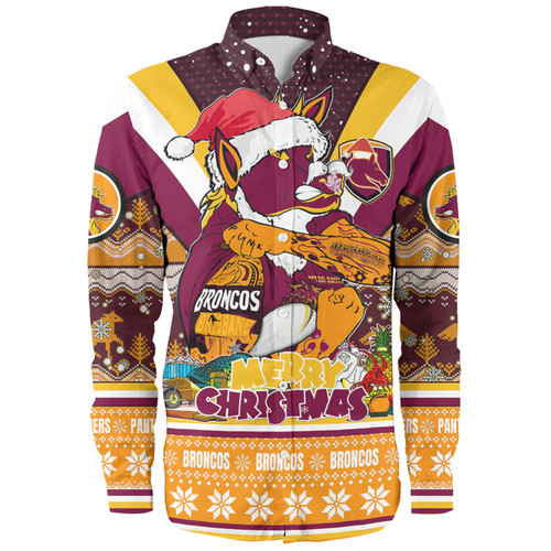 Brisbane Broncos Christmas Custom Long Sleeve Shirt - Broncos Santa Aussie Big Things Christmas Long Sleeve Shirt