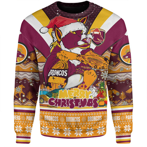 Brisbane Broncos Christmas Custom Sweatshirt - Broncos Santa Aussie Big Things Christmas Sweatshirt