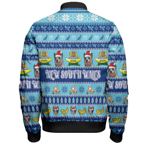 New South Wales Big Things Christmas Custom Bomber Jacket - The Big Banana And Blue Heeler Bomber Jacket New South Wales Big Things Christmas Custom Bomber Jacket - The Big Banana And Blue Heeler Bomber Jacket