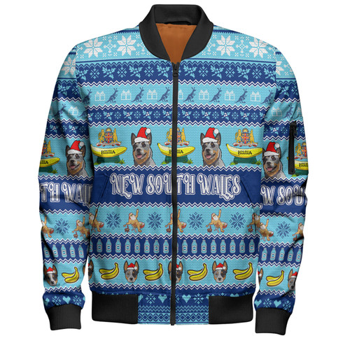 New South Wales Big Things Christmas Custom Bomber Jacket - The Big Banana And Blue Heeler Bomber Jacket