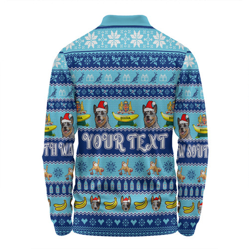 New South Wales Big Things Christmas Custom Long Sleeve Polo Shirt - The Big Banana And Blue Heeler Long Sleeve Polo Shirt New South Wales Big Things Christmas Custom Long Sleeve Polo Shirt - The Big Banana And Blue Heeler Long Sleeve Polo Shirt