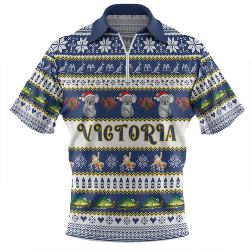 Victoria Big Things Christmas Custom Zip Polo Shirt - Giant Koala And Murray Cod Zip Polo Shirt