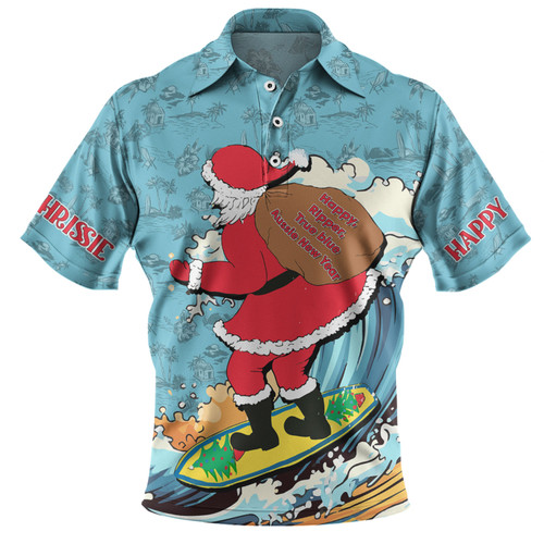 Australia Surfing Christmas Polo Shirt - Santa Happy Chrissie Tropical Pattern Polo Shirt