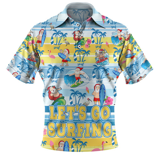 Australia Surfing Christmas Polo Shirt - Tropical Santa Let's Go Surfing Polo Shirt