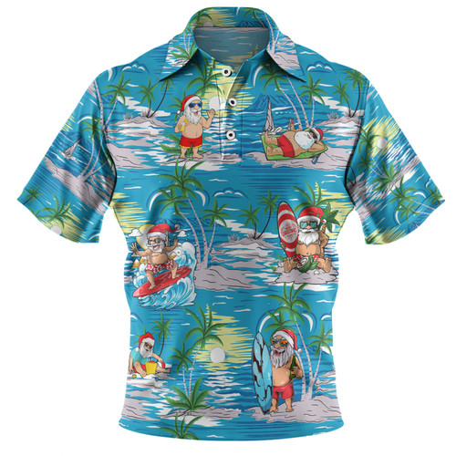 Australia Surfing Christmas Polo Shirt - Tropical Santa Surfing Funny Polo Shirt