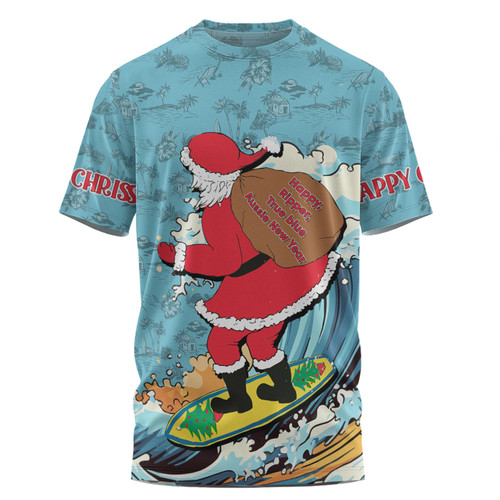 Australia Surfing Christmas T-shirt - Santa Happy Chrissie Tropical Pattern T-shirt