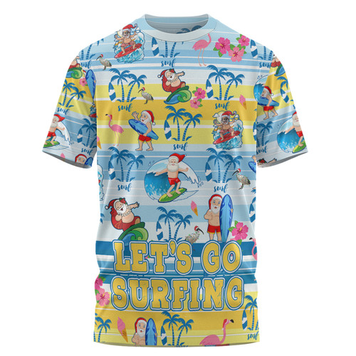 Australia Surfing Christmas T-shirt - Tropical Santa Let's Go Surfing T-shirt