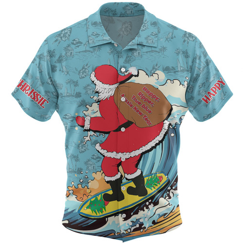 Australia Surfing Christmas Hawaiian Shirt - Santa Happy Chrissie Tropical Pattern Hawaiian Shirt