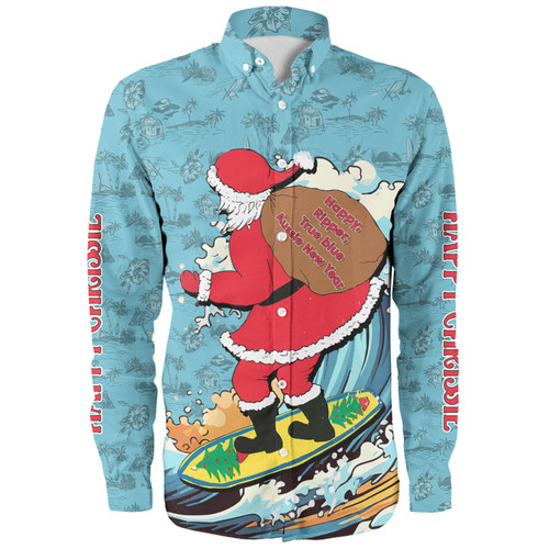 Australia Surfing Christmas Long Sleeve Shirt - Santa Happy Chrissie Tropical Pattern Long Sleeve Shirt