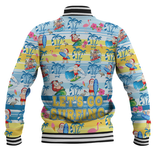 Australia Surfing Christmas Baseball Jacket - Tropical Santa Let's Go Surfing Baseball Jacket Australia Surfing Christmas Baseball Jacket - Tropical Santa Let's Go Surfing Baseball Jacket