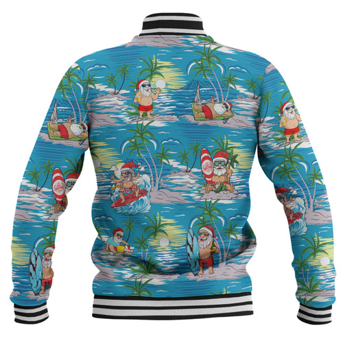 Australia Surfing Christmas Baseball Jacket - Tropical Santa Surfing Funny Baseball Jacket Australia Surfing Christmas Baseball Jacket - Tropical Santa Surfing Funny Baseball Jacket