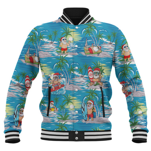 Australia Surfing Christmas Baseball Jacket - Tropical Santa Surfing Funny Baseball Jacket