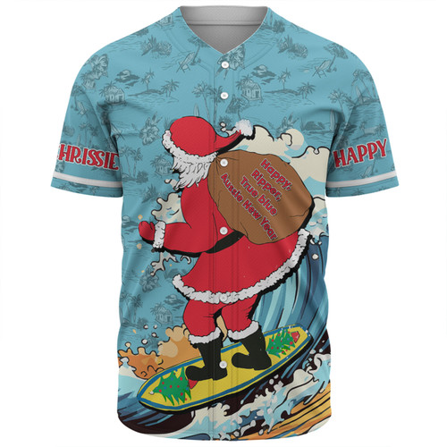 Australia Surfing Christmas Baseball Shirt - Santa Happy Chrissie Tropical Pattern Baseball Shirt