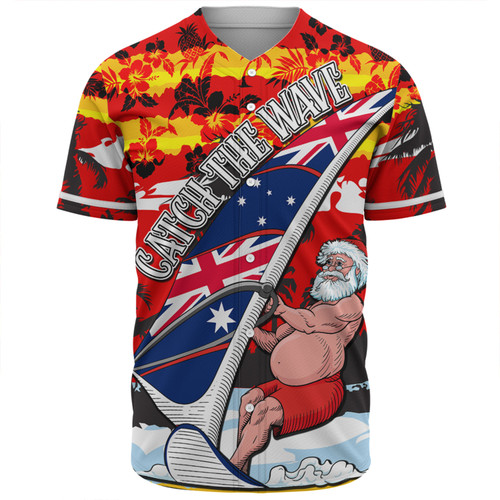 Australia Surfing Christmas Baseball Shirt - Tropical Santa Catch The Wave Baseball Shirt