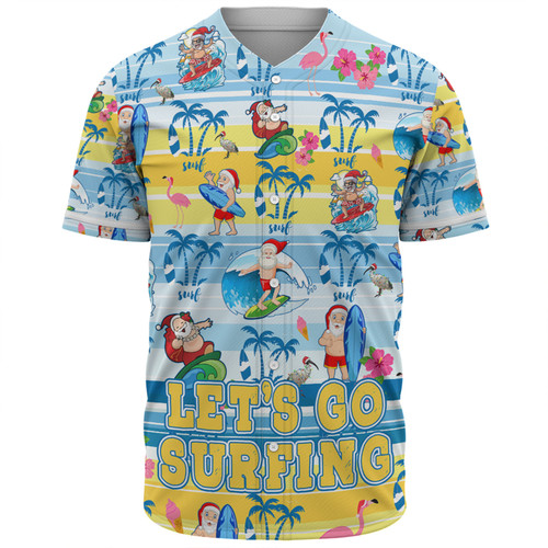 Australia Surfing Christmas Baseball Shirt - Tropical Santa Let's Go Surfing Baseball Shirt