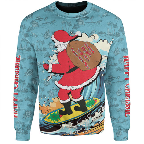 Australia Surfing Christmas Sweatshirt - Santa Happy Chrissie Tropical Pattern Sweatshirt