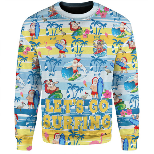 Australia Surfing Christmas Sweatshirt - Tropical Santa Let's Go Surfing Sweatshirt