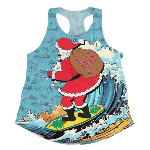 Australia Surfing Christmas Women Racerback Singlet - Santa Happy Chrissie Tropical Pattern Women Racerback Singlet