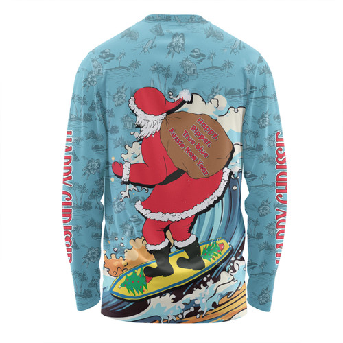 Australia Surfing Christmas Long Sleeve T-shirt - Santa Happy Chrissie Tropical Pattern Long Sleeve T-shirt Australia Surfing Christmas Long Sleeve T-shirt - Santa Happy Chrissie Tropical Pattern Long Sleeve T-shirt