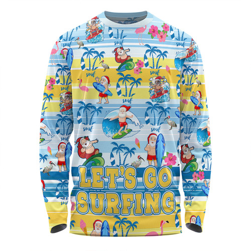 Australia Surfing Christmas Long Sleeve T-shirt - Tropical Santa Let's Go Surfing Long Sleeve T-shirt