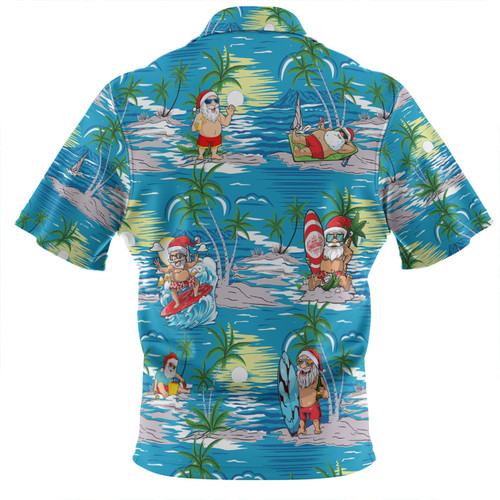 Australia Surfing Christmas Zip Polo Shirt - Tropical Santa Surfing Funny Zip Polo Shirt Australia Surfing Christmas Zip Polo Shirt - Tropical Santa Surfing Funny Zip Polo Shirt