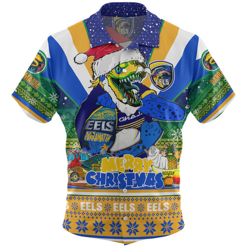 Parramatta Eels Christmas Custom Hawaiian Shirt - Parramatta Eels Santa Aussie Big Things Christmas Hawaiian Shirt