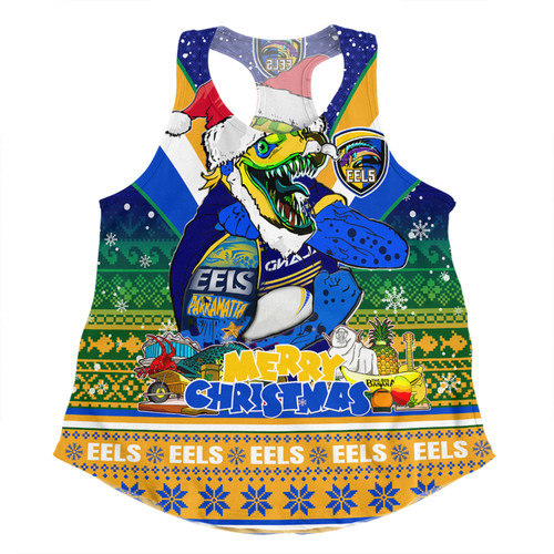 Parramatta Eels Christmas Custom Women Racerback Singlet - Parramatta Eels Santa Aussie Big Things Christmas Women Racerback Singlet