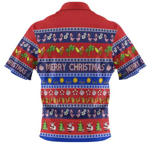 Australia Christmas Custom Polo Shirt - Aussie Christmas Flamingo Summer Vibes Blue Polo Shirt Australia Christmas Custom Polo Shirt - Aussie Christmas Flamingo Summer Vibes Blue Polo Shirt