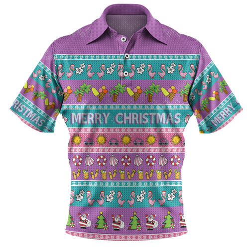 Australia Christmas Custom Polo Shirt - Aussie Christmas Flamingo Summer Vibes Purple Polo Shirt Australia Christmas Custom Polo Shirt - Aussie Christmas Flamingo Summer Vibes Purple Polo Shirt