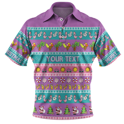 Australia Christmas Custom Polo Shirt - Aussie Christmas Flamingo Summer Vibes Purple Polo Shirt