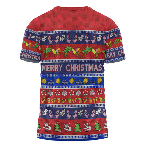 Australia Christmas Custom T-shirt - Aussie Christmas Flamingo Summer Vibes Blue T-shirt Australia Christmas Custom T-shirt - Aussie Christmas Flamingo Summer Vibes Blue T-shirt