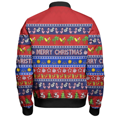 Australia Christmas Custom Bomber Jacket - Aussie Christmas Flamingo Summer Vibes Blue Bomber Jacket Australia Christmas Custom Bomber Jacket - Aussie Christmas Flamingo Summer Vibes Blue Bomber Jacket
