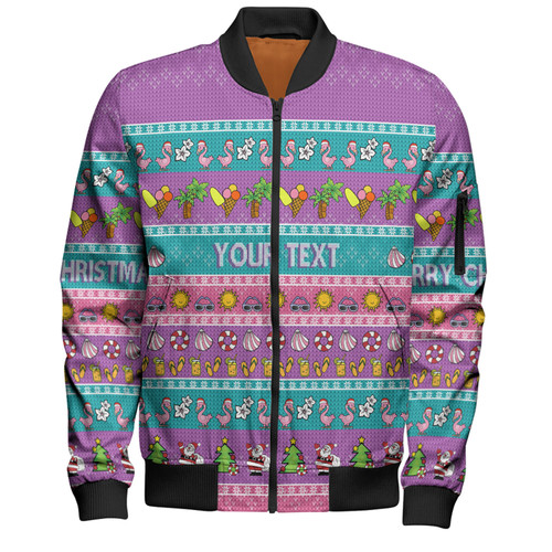 Australia Christmas Custom Bomber Jacket - Aussie Christmas Flamingo Summer Vibes Purple Bomber Jacket