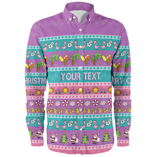 Australia Christmas Custom Long Sleeve Shirt - Aussie Christmas Flamingo Summer Vibes Purple Long Sleeve Shirt