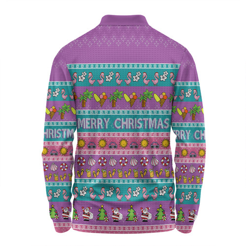 Australia Christmas Custom Long Sleeve Polo Shirt - Aussie Christmas Flamingo Summer Vibes Purple Long Sleeve Polo Shirt Australia Christmas Custom Long Sleeve Polo Shirt - Aussie Christmas Flamingo Summer Vibes Purple Long Sleeve Polo Shirt