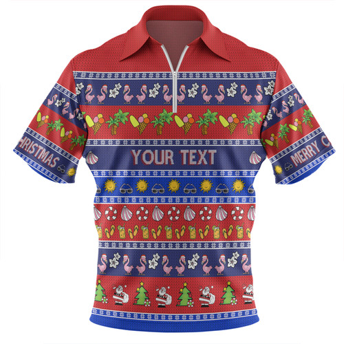 Australia Christmas Custom Zip Polo Shirt - Aussie Christmas Flamingo Summer Vibes Blue Zip Polo Shirt Australia Christmas Custom Zip Polo Shirt - Aussie Christmas Flamingo Summer Vibes Blue Zip Polo Shirt