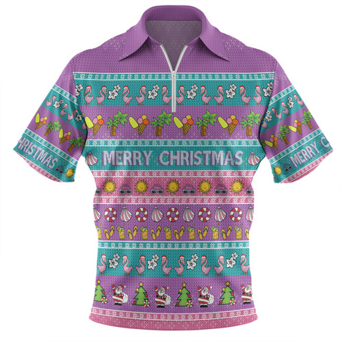 Australia Christmas Custom Zip Polo Shirt - Aussie Christmas Flamingo Summer Vibes Purple Zip Polo Shirt Australia Christmas Custom Zip Polo Shirt - Aussie Christmas Flamingo Summer Vibes Purple Zip Polo Shirt