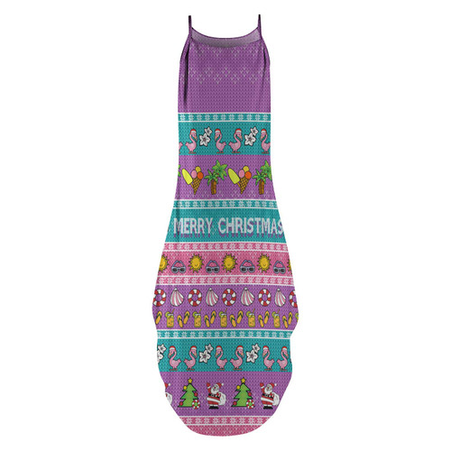 Australia Christmas Sleeveless Party Dress - Aussie Christmas Flamingo Summer Vibes Purple Dress
