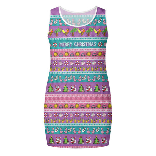 Australia Christmas Sleeveless Mini Dress - Aussie Christmas Flamingo Summer Vibes Purple Dress
