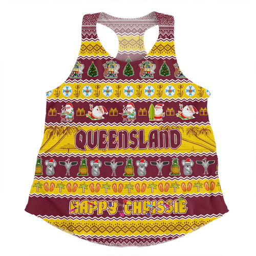 Queensland Christmas Custom Women Racerback Singlet - Happy Chrissie Ugly Style Women Racerback Singlet