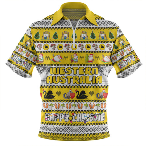 Western Australia Christmas Custom Zip Polo Shirt - Happy Chrissie Ugly Style Zip Polo Shirt