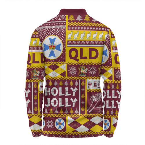 Queensland Christmas Long Sleeve Polo Shirt - Holly Jolly Chrissie Long Sleeve Polo Shirt Queensland Christmas Long Sleeve Polo Shirt - Holly Jolly Chrissie Long Sleeve Polo Shirt